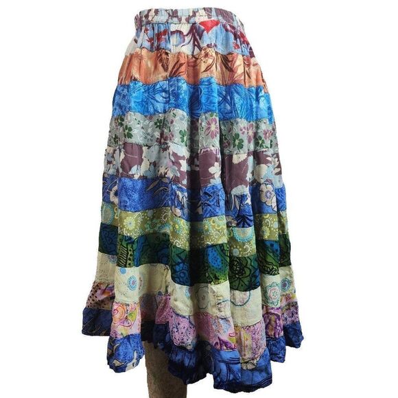 Vintage 90s Sacred Threads One Size OS Peasant Skirt Tiered Floral Boho - Picture 2 of 7